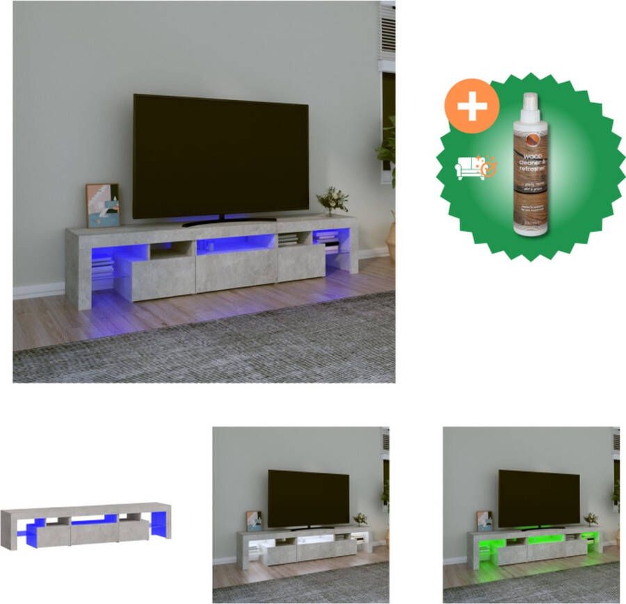 vidaXL TV-meubel Betongrijs 200x36.5x40 cm LED-verlichting Kast Inclusief Houtreiniger en verfrisser