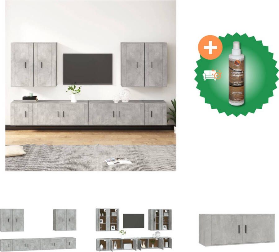 VidaXL TV-meubel Betongrijs 2x 100 x 34.5 x 40 cm 2x 40 x 34.5 x 40 cm 4x 40 x 34.5 x 80 cm Kast Inclusief Houtreiniger en verfrisser
