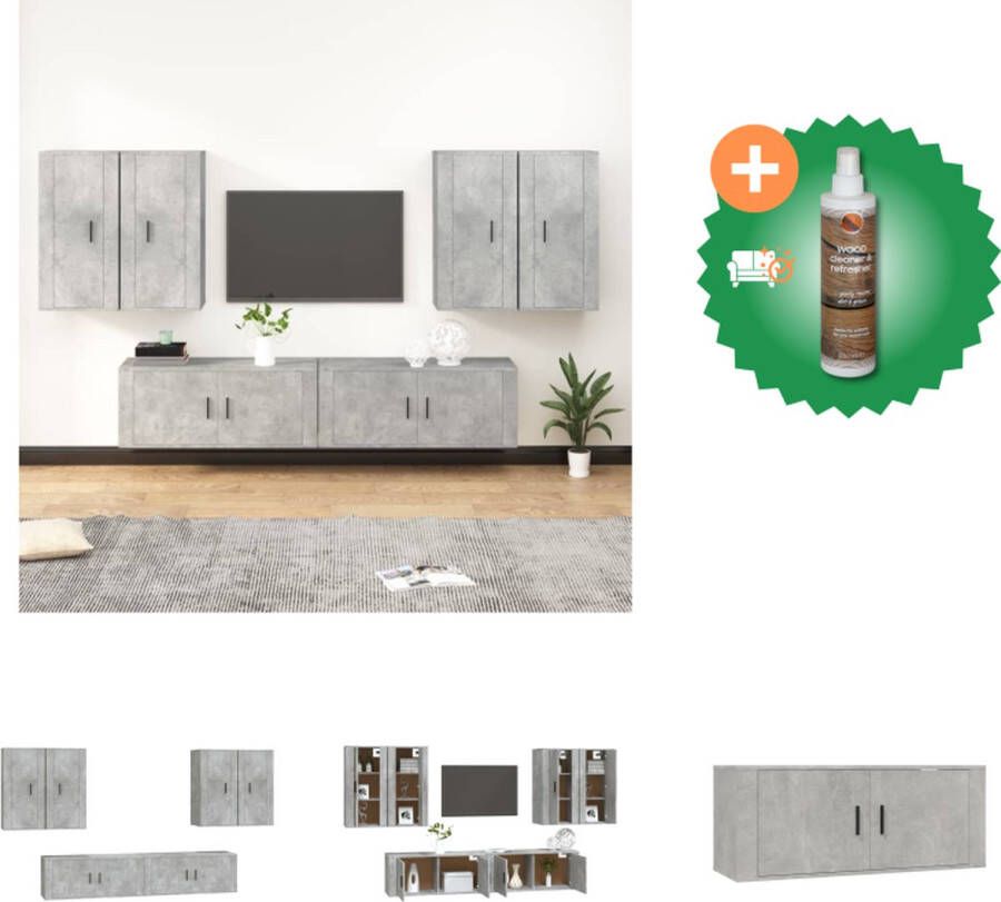 VidaXL TV-meubelset Klassiek design Stevig bewerkt hout Voldoende opbergruimte Wandgemonteerd Betongrijs 6-delige set Kast Inclusief Houtreiniger en verfrisser - Foto 6
