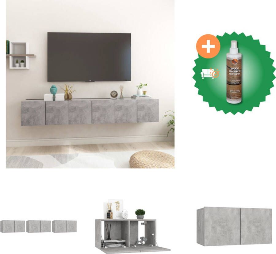 VidaXL Tv-meubel betongrijs 60 x 30 x 30 cm 3-delig Kast Inclusief Houtreiniger en verfrisser