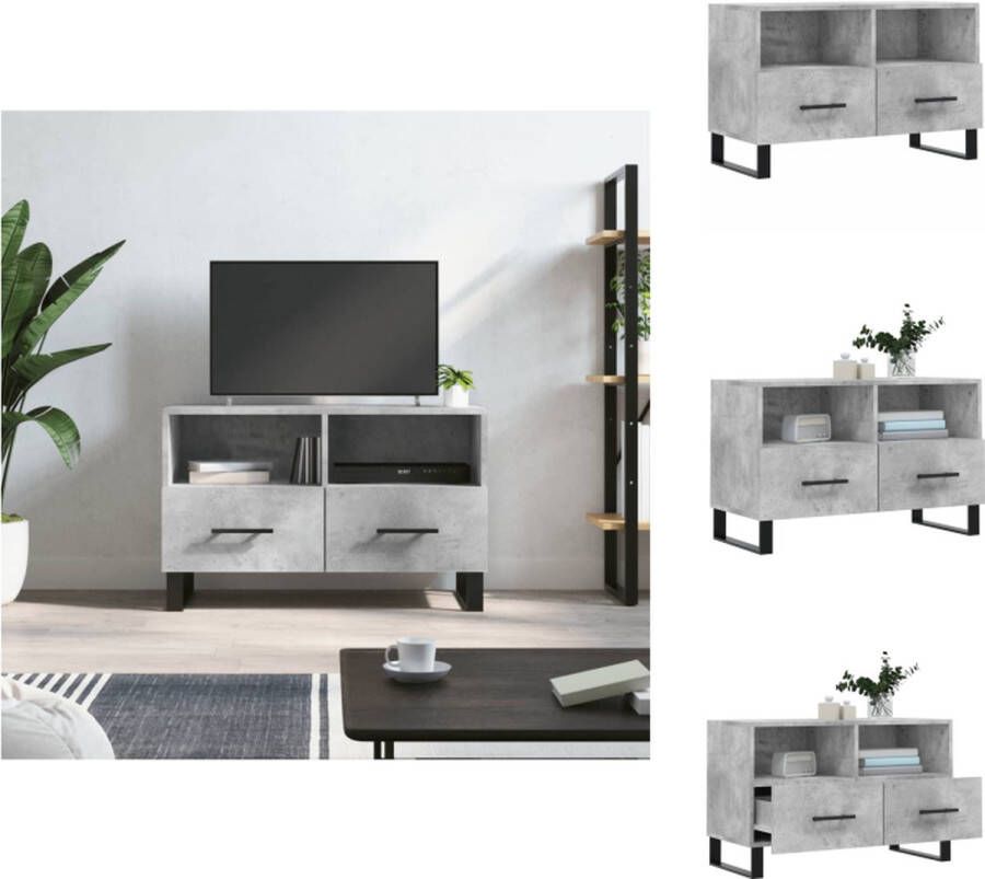 VidaXL TV-meubel Betongrijs 80x36x50 cm Bewerkt hout en ijzer Kast