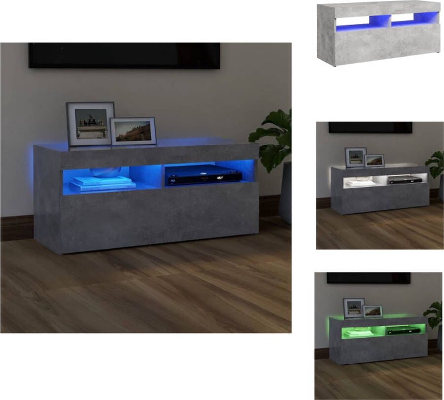 VidaXL TV-meubel Betongrijs 90 x 35 x 40 cm Met RGB LED-verlichting Kast