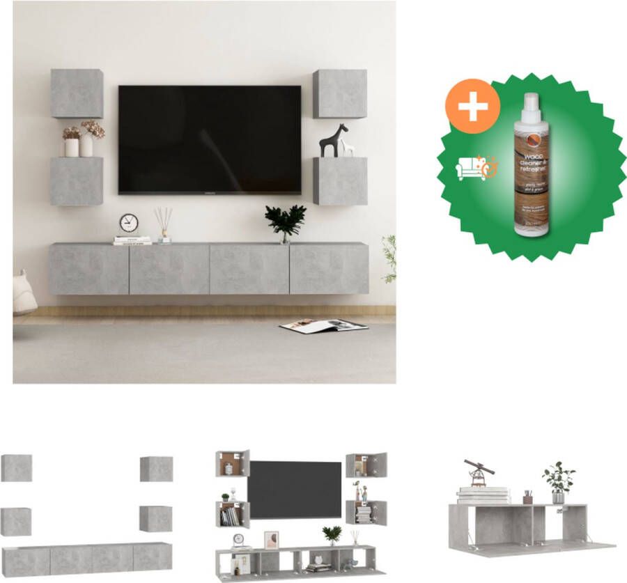VidaXL TV-meubelset Klassiek design Stevig bewerkt hout Voldoende opbergruimte Wandgemonteerd Betongrijs 6-delige set Kast Inclusief Houtreiniger en verfrisser - Foto 5