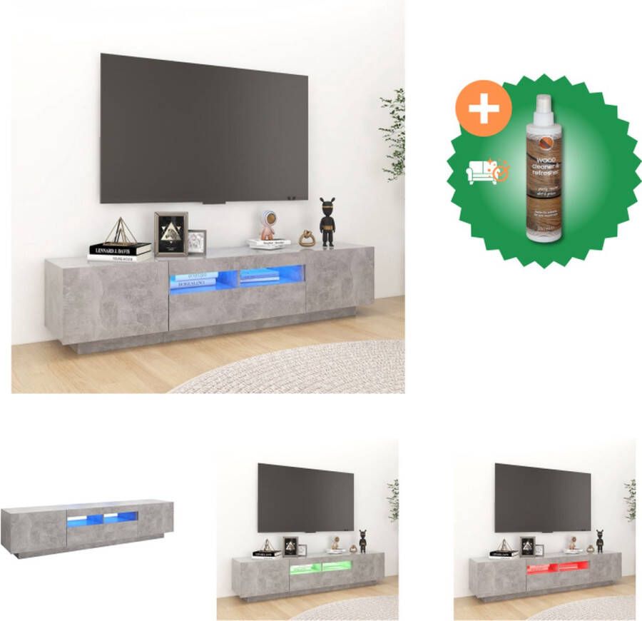 VidaXL Tv-meubel Betongrijs Hifi-kast 180x35x40cm LED-verlichting USB-aansluiting Kast Inclusief Houtreiniger en verfrisser