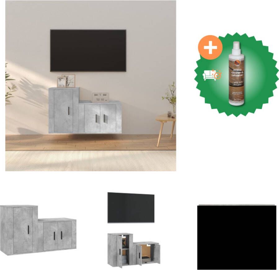 VidaXL TV-meubel Betongrijs 100x34.5x40cm + 40x34.5x60cm Klassiek ontwerp met wandgemonteerde functie Kast Inclusief Houtreiniger en verfrisser - Foto 3