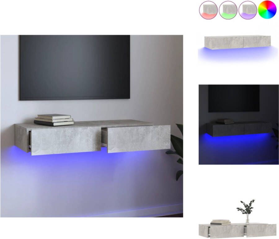 vidaXL TV-meubel Betongrijs LED-verlichting 90x35x15.5 cm Kast