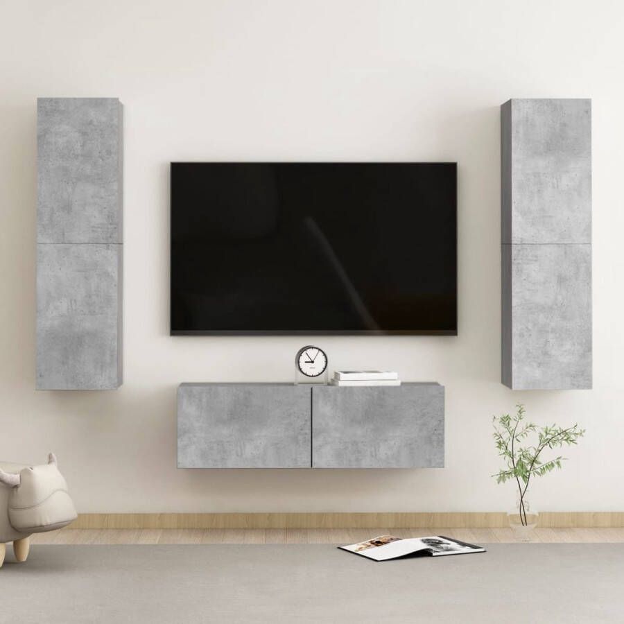 VidaXL tv-meubel betongrijs spaanplaat 100x30x30cm en 30.5x30x110cm Kast