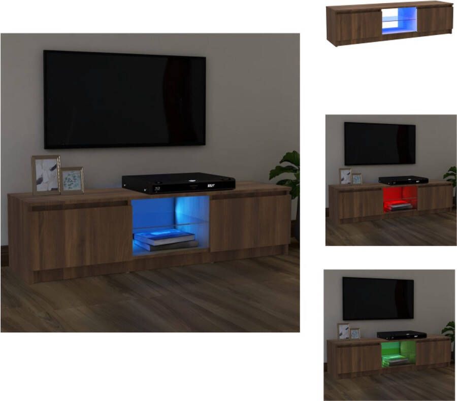 vidaXL TV-meubel Brown Oak Wood Glass 120x30x35.5cm RGB LED Kast