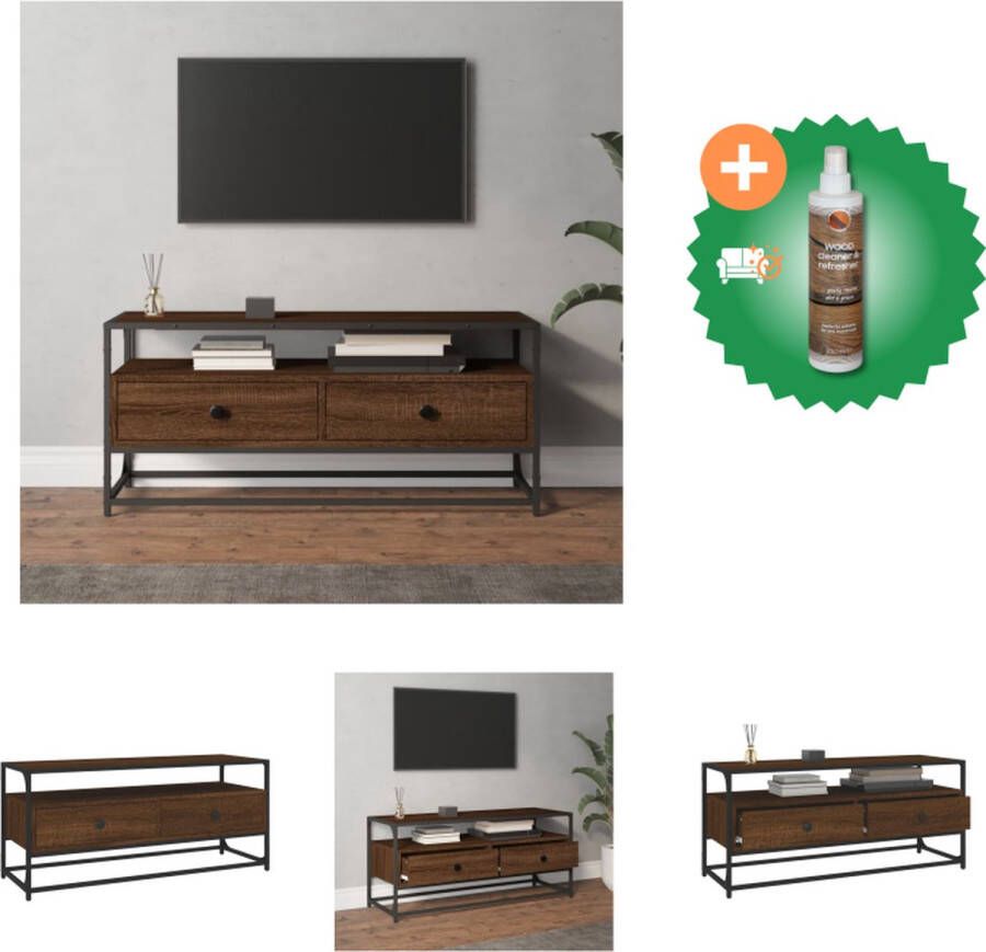 VidaXL Tv-meubel Bruineiken 100x35x45 cm Klassiek design Duurzaam hout Voldoende opbergruimte Industriële ijzeren poten Kast Inclusief Houtreiniger en verfrisser - Foto 2
