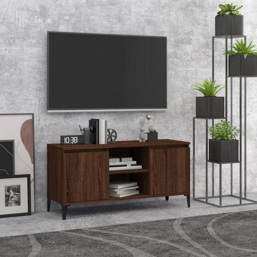 VidaXL Tv-meubel Tv-meubelen Stereokast Televisiemeubel Tv-meubel met metalen poten 103-5x35x50 cm bruineikenkleurig - Foto 2