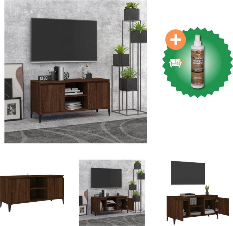 VidaXL Tv-meubel met metalen poten 103-5x35x50 cm bruineikenkleurig Kast Inclusief Houtreiniger en verfrisser