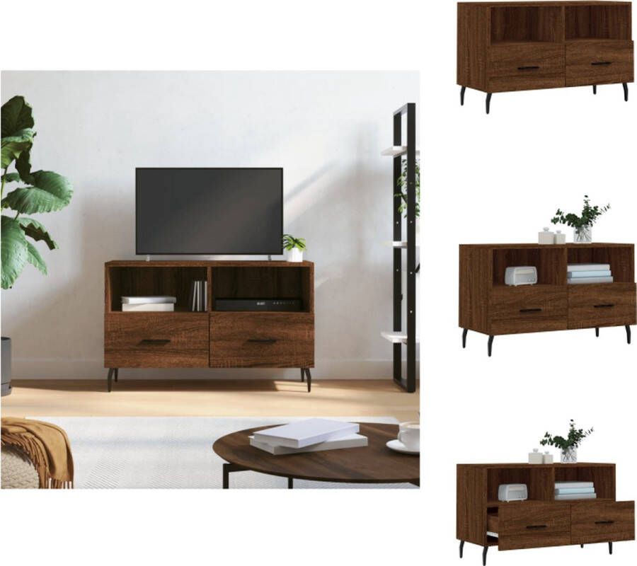 VidaXL TV-meubel Bruineiken 80x36x50 cm Bewerkt hout en ijzer Kast