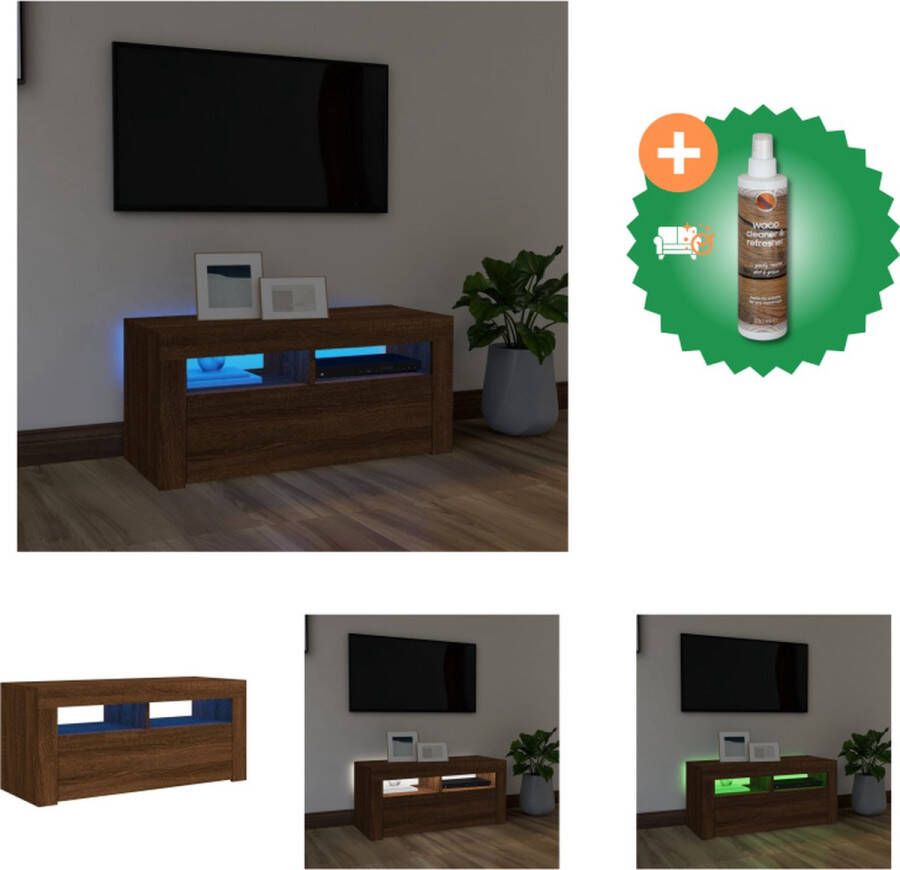 VidaXL Tv-meubel Bruineiken 90 x 35 x 40 cm Bewerkt hout RGB LED-verlichting Kast Inclusief Houtreiniger en verfrisser