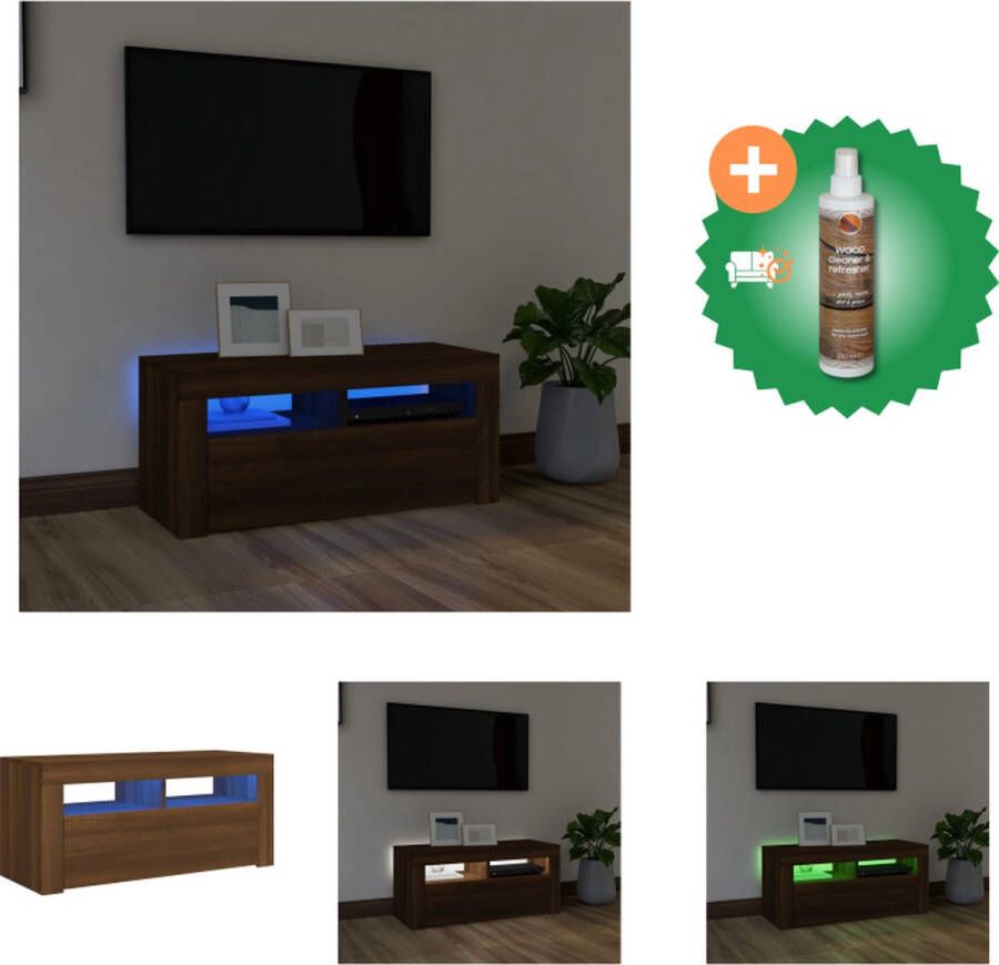 VidaXL Tv-meubel met LED-verlichting 90x35x40 cm bruineikenkleurig Kast Inclusief Houtreiniger en verfrisser - Foto 2