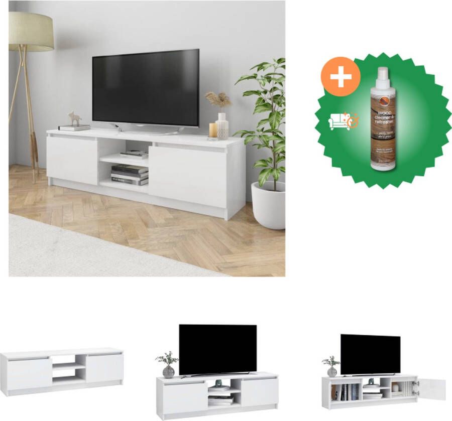 VidaXL Tv-meubel 120x30x35-5 cm bewerkt hout hoogglans wit Kast Inclusief Houtreiniger en verfrisser
