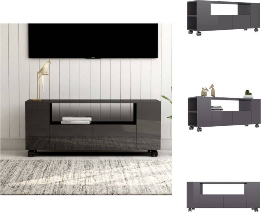 VidaXL Tv-meubel Classic 120 x 35 x 48 cm Hoogglans grijs Met lades zijvakken en open schap Kast
