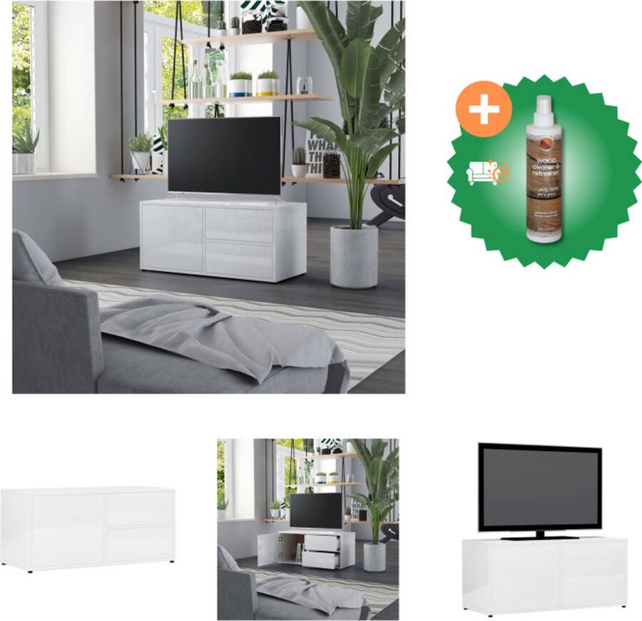 VidaXL Tv-meubel Classic Hoogglans wit 80x34x36 cm 2 lades en 1 vak Kast Inclusief Houtreiniger en verfrisser
