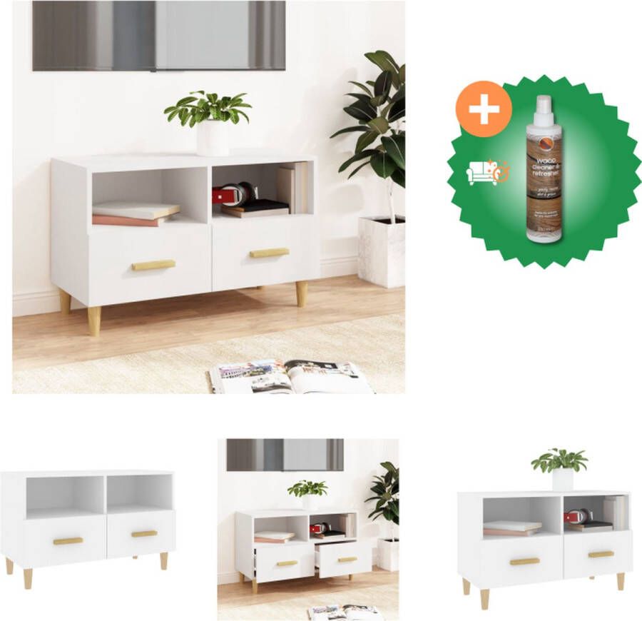 VidaXL TV-meubel Classic Wit 80 x 36 x 50 cm Bewerkt hout Kast Inclusief Houtreiniger en verfrisser
