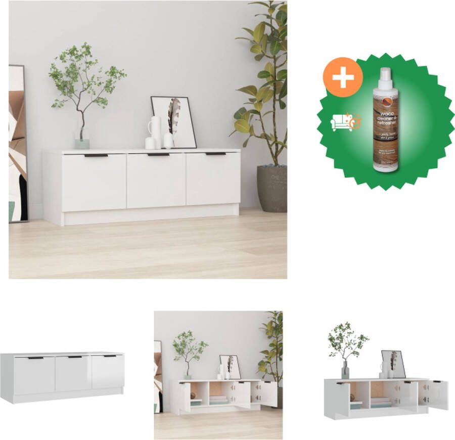 VidaXL TV-meubel Classic Wood Hoogglans wit 102 x 35 x 36.5 cm Kast Inclusief Houtreiniger en verfrisser