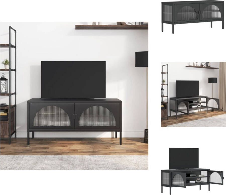 VidaXL TV-meubel Elegant en praktisch 105 x 35 x 50 cm Gepoedercoat staal en glas met geribbeld reliëf Kast