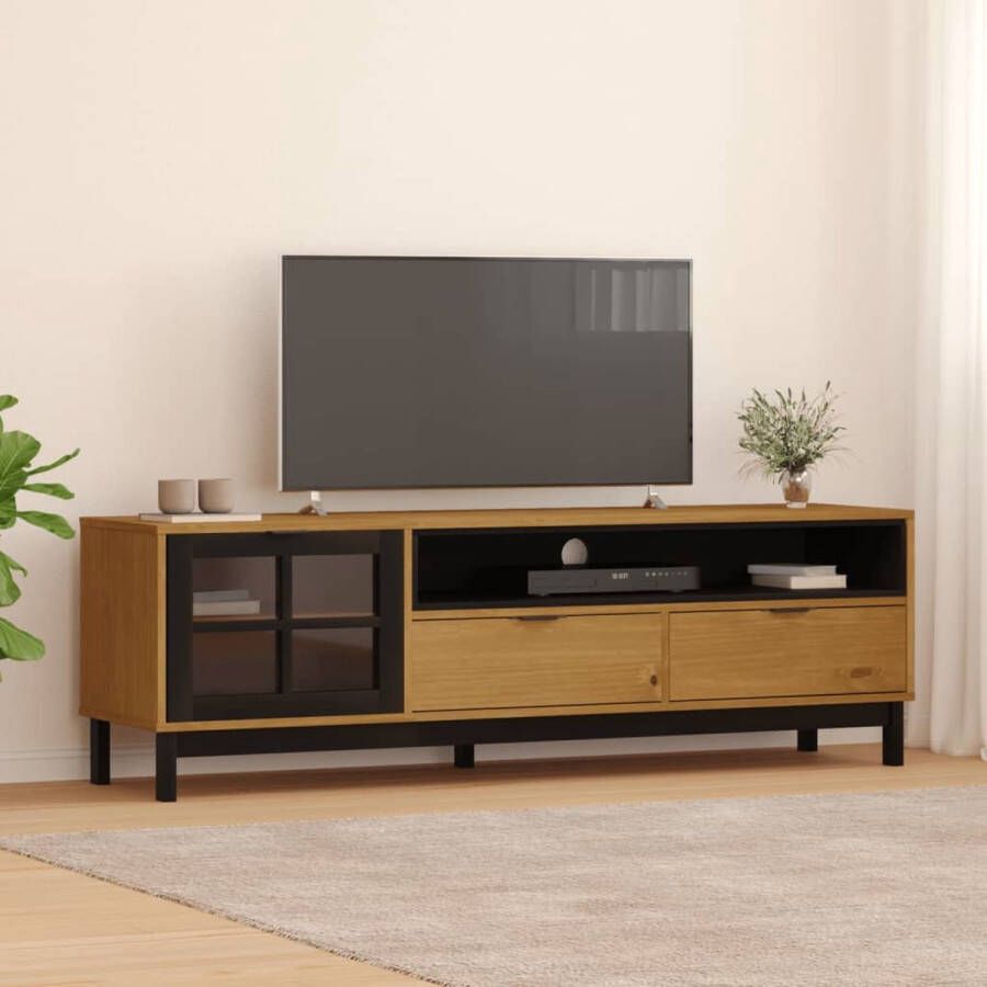VidaXL -TV-meubel-met-glazen-deur-FLAM-158x40x50-cm-massief-grenenhout - Foto 3