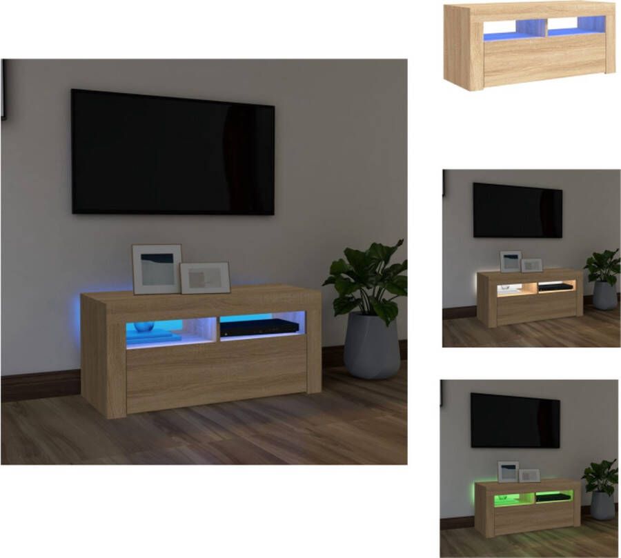 VidaXL TV-meubel Freek Hifi-kast Sonoma eiken 90 x 35 x 40 cm Met RGB LED-verlichting Kast