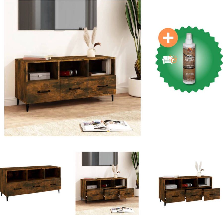 VidaXL Tv-meubel Gerookt Eiken 102 x 35 x 50 cm Bewerkt Hout en Ijzer Kast Inclusief Houtreiniger en verfrisser