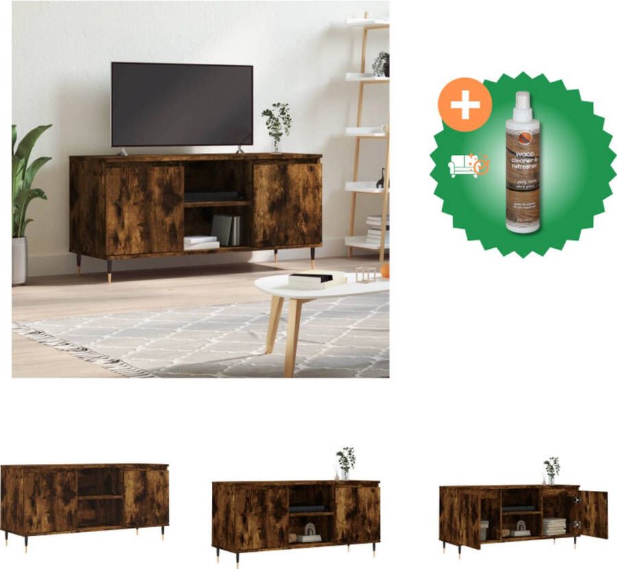 VidaXL TV-meubel Smoked Oak 104 x 35 x 50 cm Opbergkast met vier vakken en stevig tafelblad Gemaakt van bewerkt hout en ijzer Kast Inclusief Houtreiniger en verfrisser