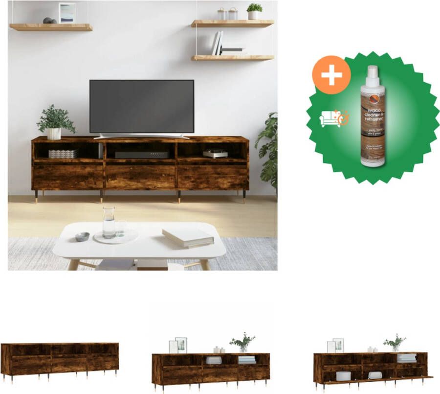 VidaXL TV-meubel Gerookt Eiken 150 x 30 x 44.5 cm Ruimtebesparend en Stabiel Kast Inclusief Houtreiniger en verfrisser