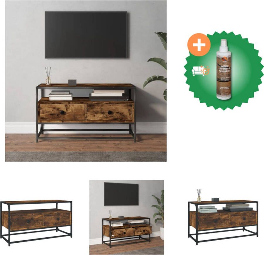 VidaXL Tv-meubel Trendy Gerookt Eiken 80x35x45 cm Opbergvakken Stevig Blad Praktische Deuren Kast Inclusief Houtreiniger en verfrisser - Foto 2