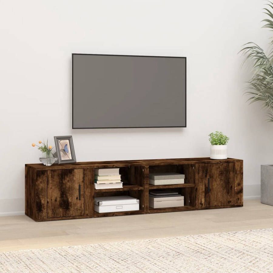 VidaXL Tv-kast Tv-kasten Tv-meubel Hifi-meubel Tv-meubels 2 st 80x31 5x36 cm bewerkt hout gerookt eikenkleurig - Foto 2