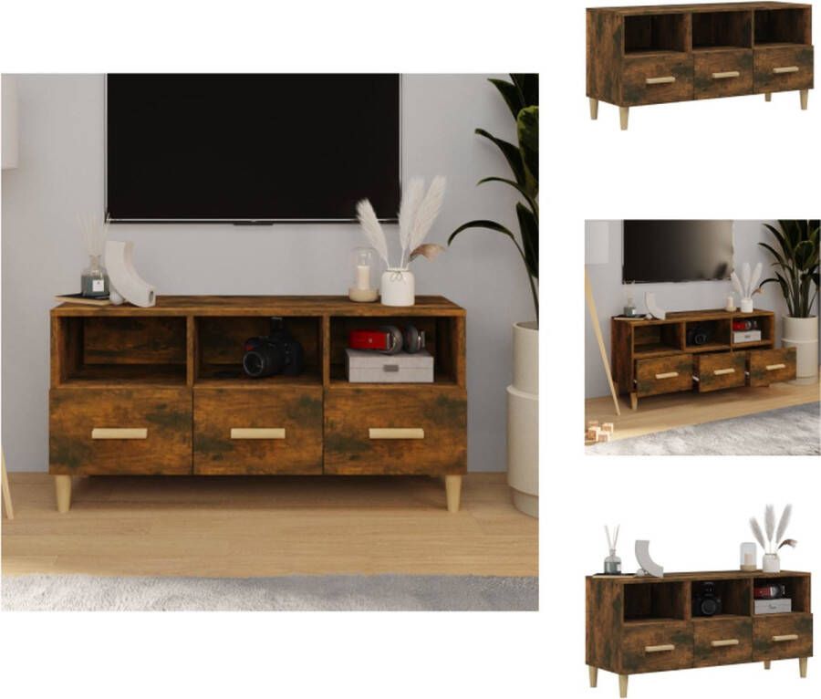 vidaXL TV-meubel Gerookt Eiken Massief hout 102 x 36 x 50 cm Kast