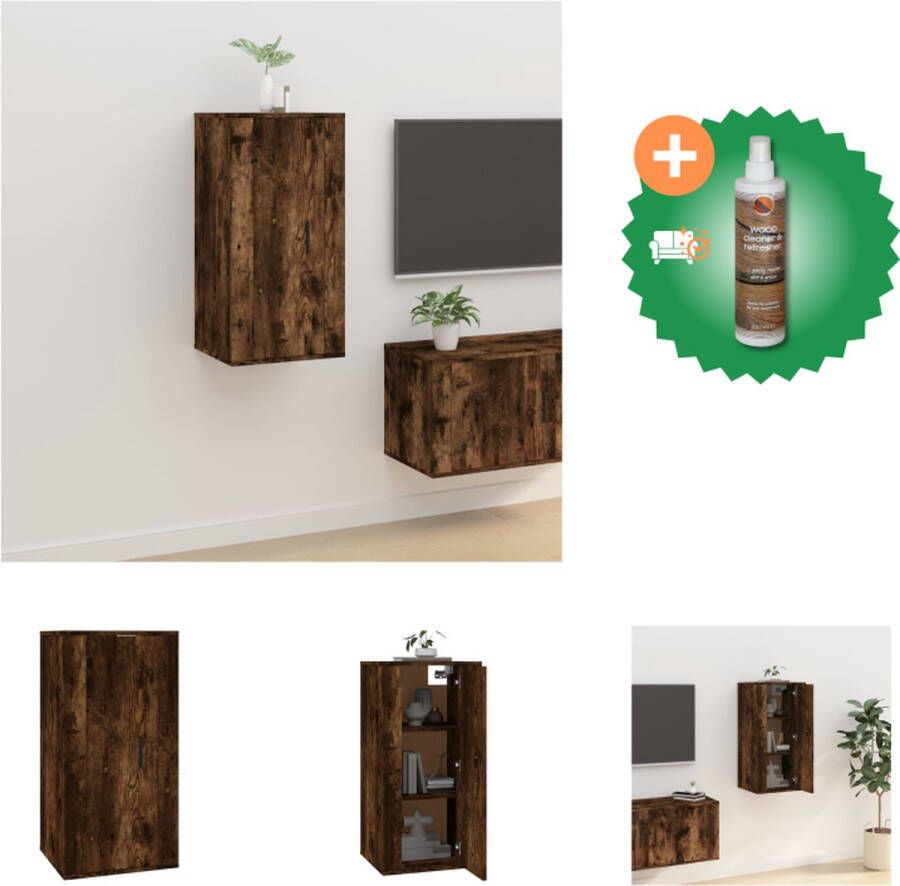 VidaXL Tv-meubel Gerookt Eiken Wandgemonteerd 40 x 34.5 x 80 cm Kast Inclusief Houtreiniger en verfrisser