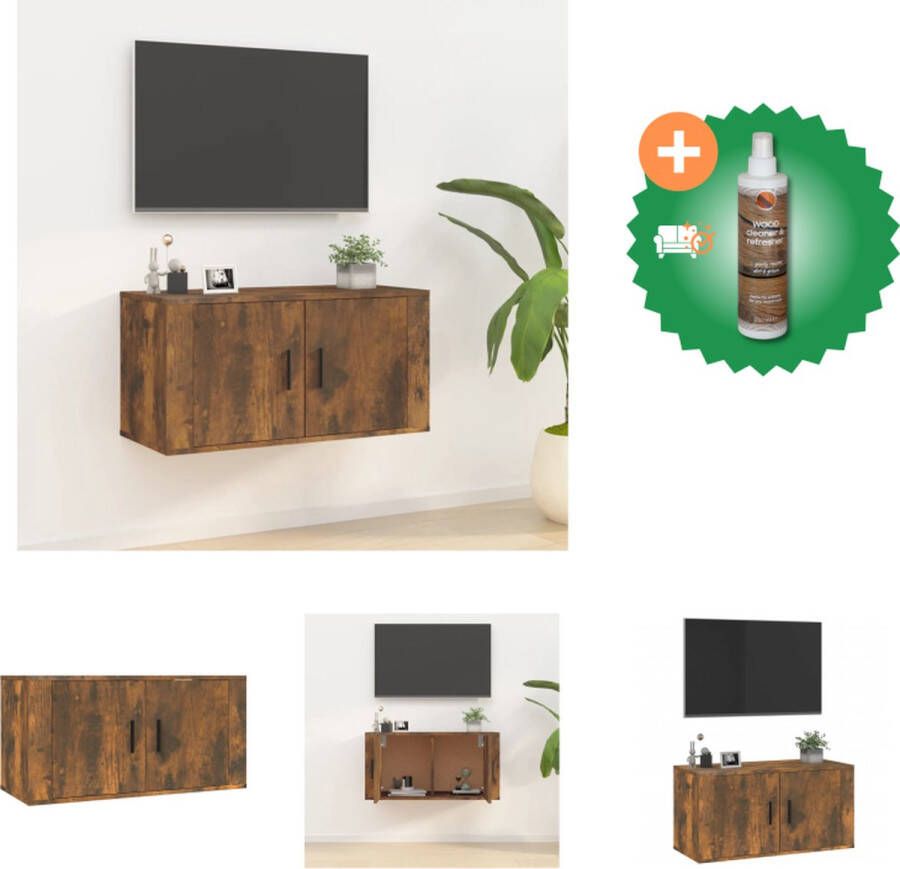 VidaXL TV-Meubel Gerookt Eiken Wandgemonteerd 80 x 34.5 x 40 cm Bewerkt Hout Kast Inclusief Houtreiniger en verfrisser