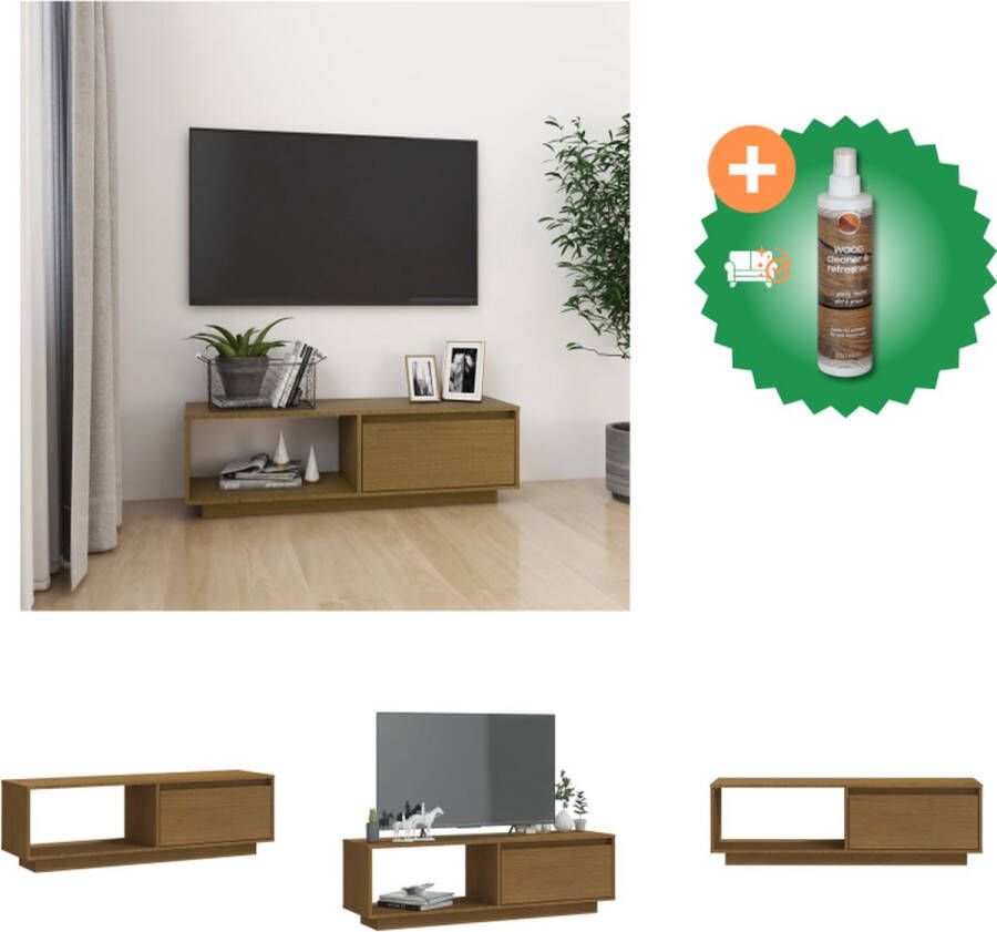 VidaXL Tv-meubel 110x30x33-5 cm massief grenenhout honingbruin Kast Inclusief Houtreiniger en verfrisser