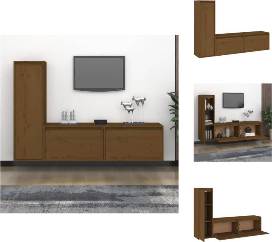 VidaXL TV-meubel Grenenhout 2 stuks 60x30x35cm 1 stuk 30x30x100cm Honingbruin Montage vereist Kast