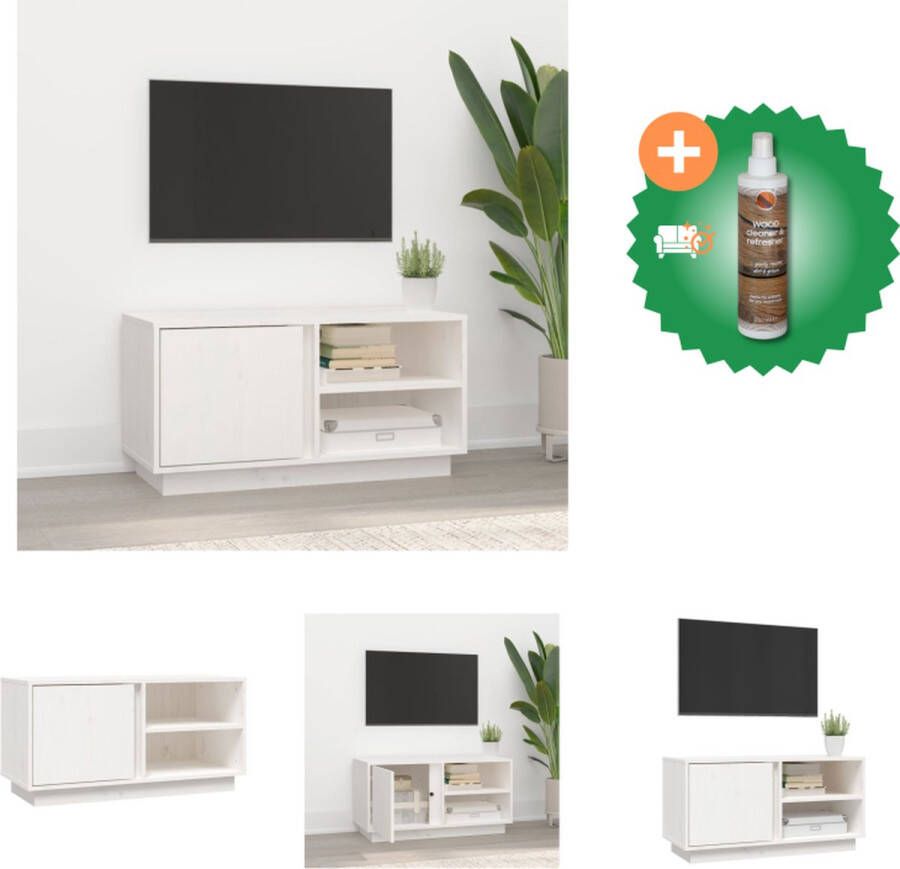 VidaXL Tv-meubel 80x35x40-5 cm massief grenenhout wit Kast Inclusief Houtreiniger en verfrisser - Foto 3