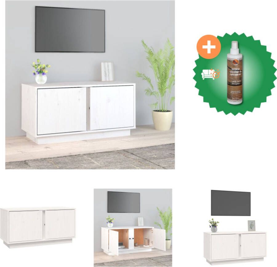 VidaXL Tv-meubel 80x35x40-5 cm massief grenenhout wit Kast Inclusief Houtreiniger en verfrisser - Foto 2