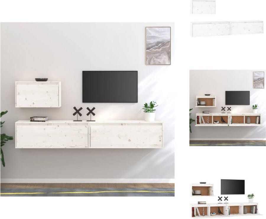 VidaXL Televisiemeubel Klassieke Wandmeubel Massief grenenhout Wit 2x 60x30x35cm + 1x 30x30x100cm Kast - Foto 8
