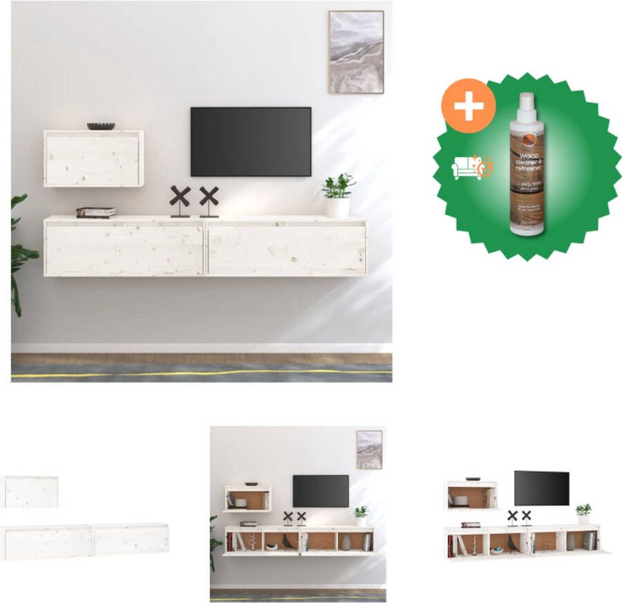 VidaXL Klassieke televisiekast Hangkasten Massief grenenhout Trendy design Eenvoudig schoon te maken Wit Montage vereist Kast Inclusief Houtreiniger en verfrisser - Foto 2
