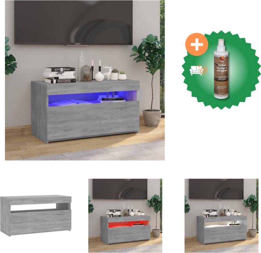 VidaXL TV-meubel Grey Sonoma Oak 75x35x40 cm LED-verlichting voldoende opbergruimte Kast Inclusief Houtreiniger en verfrisser