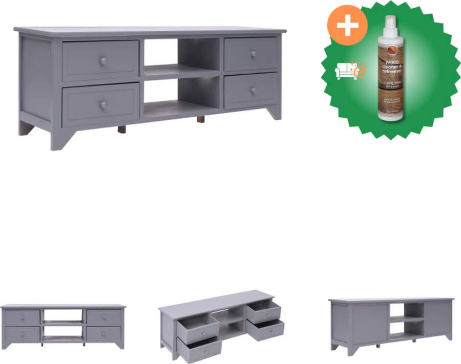 VidaXL Tv-meubel Grijs 115 x 30 x 40 cm Paulowniahout en MDF Kast Inclusief Houtreiniger en verfrisser