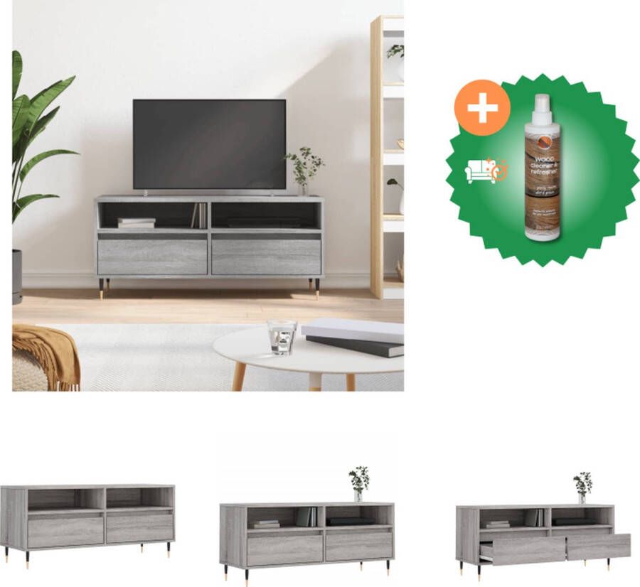 VidaXL TV-meubel grijs sonoma eiken 100 x 34.5 x 44.5 cm opbergruimte stevig materiaal Kast Inclusief Houtreiniger en verfrisser