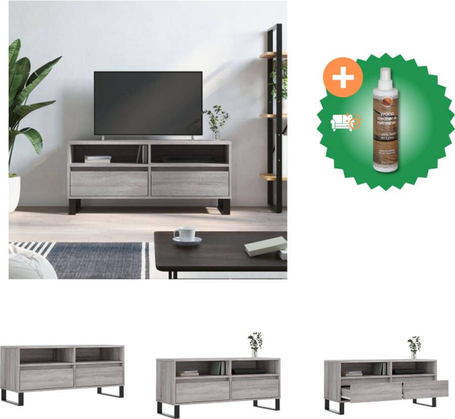 VidaXL TV-meubel Grijs Sonoma Eiken 100 x 34.5 x 44.5 cm Veel opbergruimte Kast Inclusief Houtreiniger en verfrisser