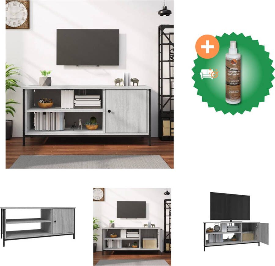 VidaXL TV-meubel Grijs Sonoma Eiken 100 x 40 x 45 cm Opbergruimte Stevig Blad Kast Inclusief Houtreiniger en verfrisser