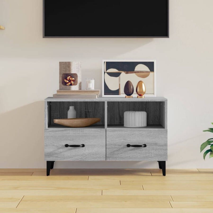 VidaXL Tv-meubel Grijs Sonoma Eiken 80x36x50 cm Stevig Hout Opbergruimte Stevig Blad Kast
