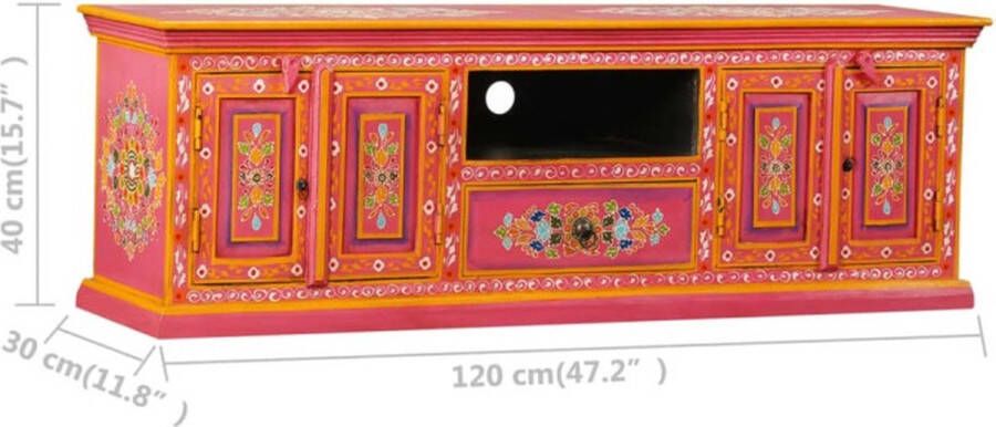 VidaXL -Tv-meubel-handgeschilderd-massief-mangohout-roze - Foto 1