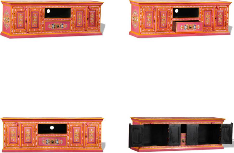 VidaXL Tv-meubel handgeschilderd massief mangohout roze Tv-meubel Tv-meubels Tv-meubelen Tv-meubilair