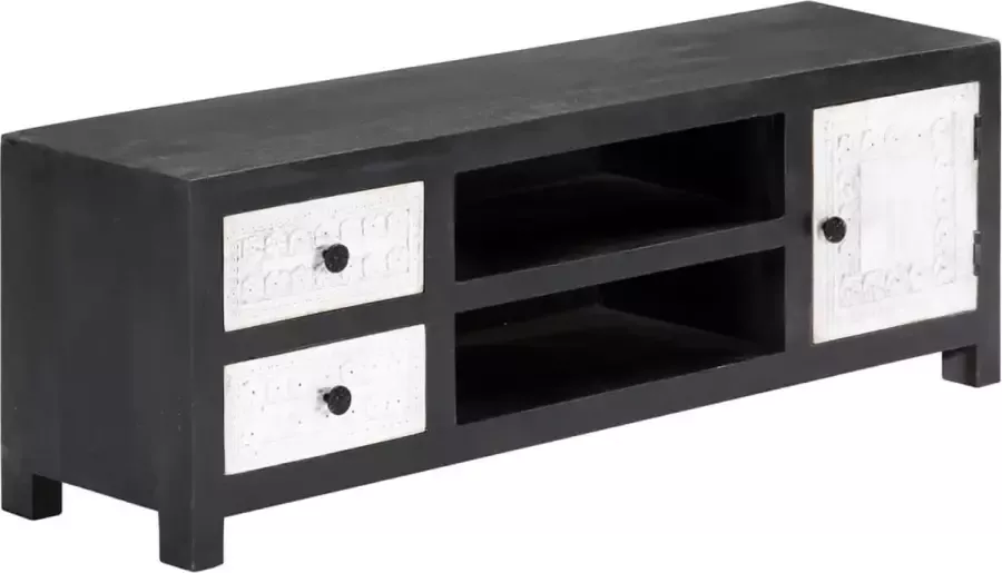 VidaXL -Tv-meubel-handgesneden-120x30x40-cm-massief-mangohout-grijs-wit