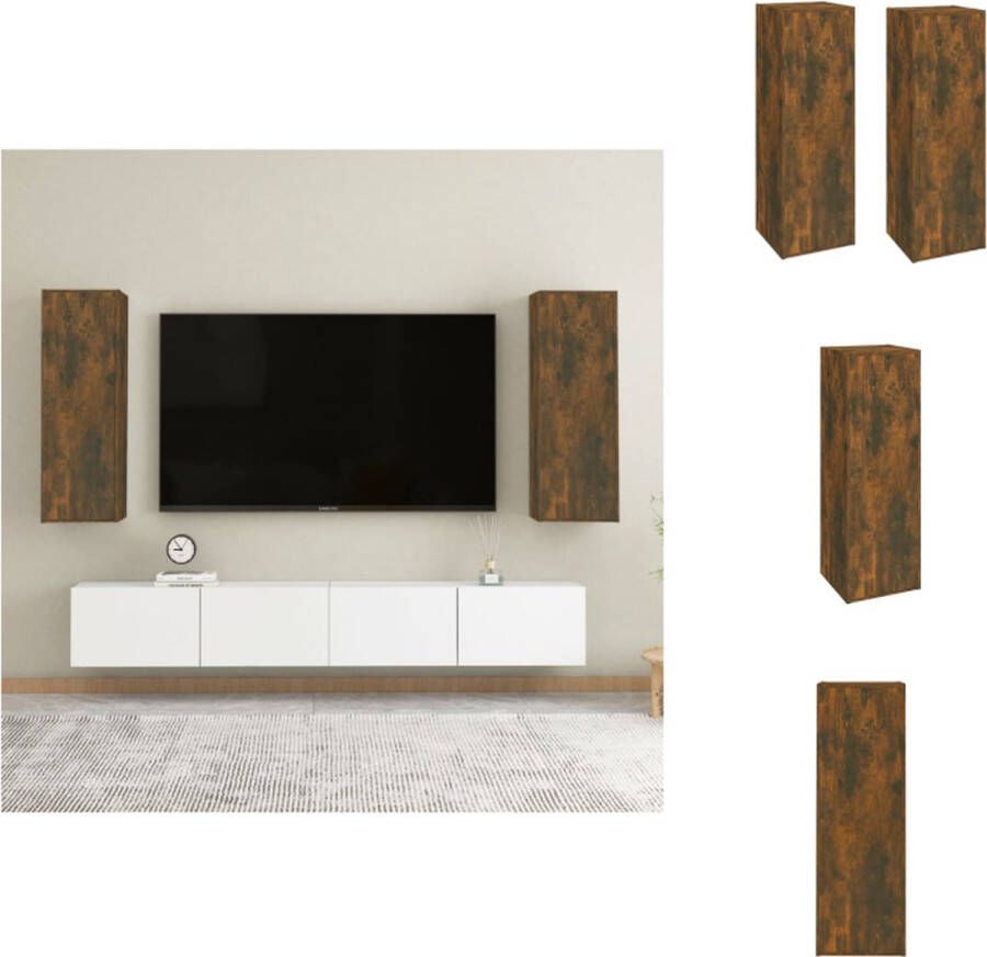 VidaXL Tv-kast Tv-kasten Tv-meubel Met LED-verlichting Tv-meubelen 2 st 30 5x30x90 cm bewerkt hout gerookt eikenkleur